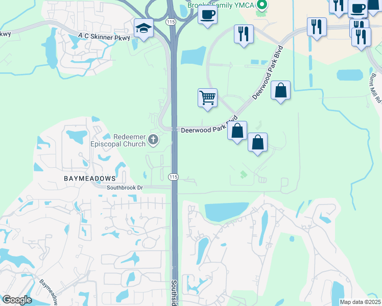 map of restaurants, bars, coffee shops, grocery stores, and more near 7500 Centurion Parkway in Jacksonville