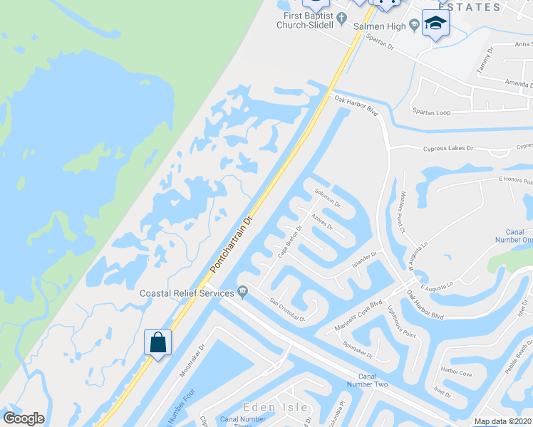 map of restaurants, bars, coffee shops, grocery stores, and more near 4484 Pontchartrain Drive in Slidell