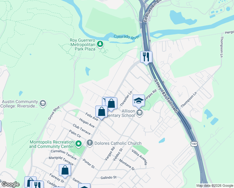 map of restaurants, bars, coffee shops, grocery stores, and more near 608 Montopolis Drive in Austin