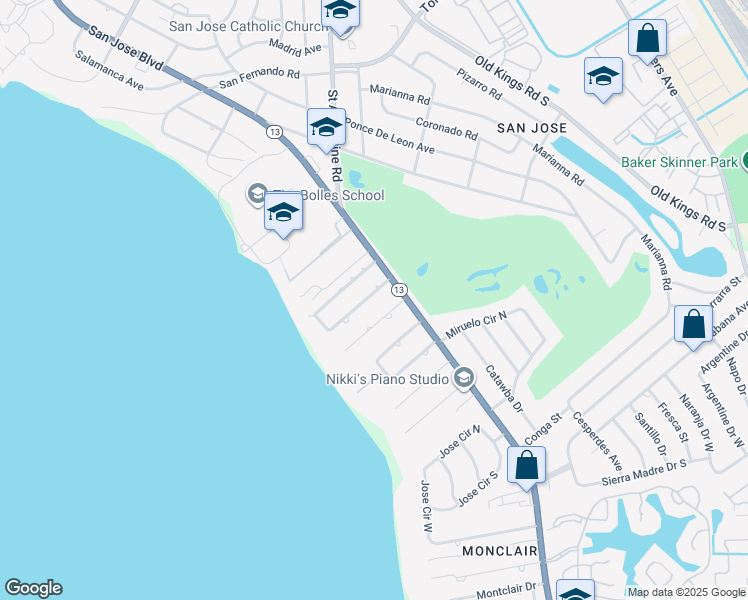 map of restaurants, bars, coffee shops, grocery stores, and more near 2332 Smullian Trail South in Jacksonville