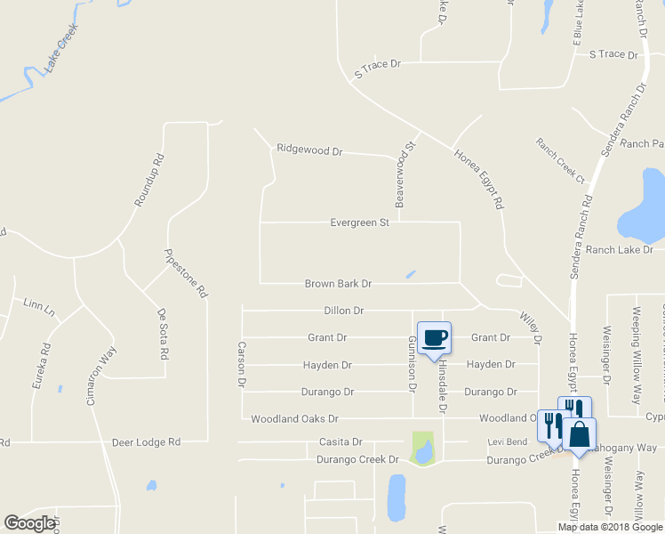 map of restaurants, bars, coffee shops, grocery stores, and more near 6922 Brown Bark Drive in Magnolia