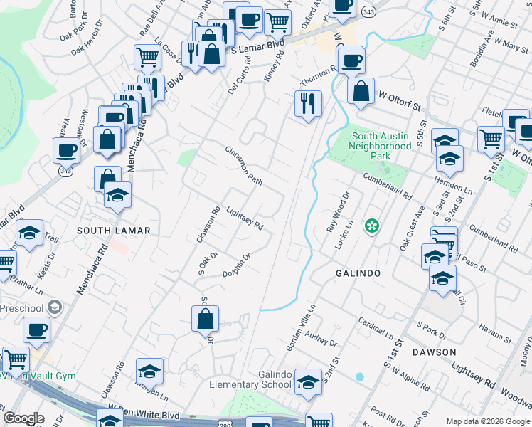map of restaurants, bars, coffee shops, grocery stores, and more near 3006 Burning Oak Drive in Austin