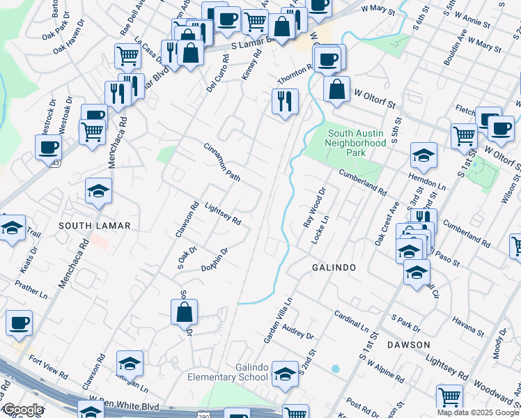 map of restaurants, bars, coffee shops, grocery stores, and more near 3001 Burning Oak Drive in Austin