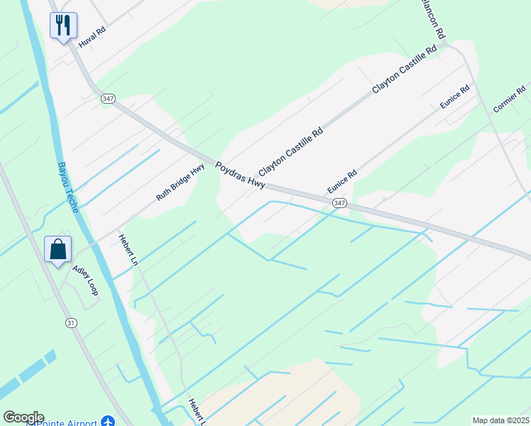 map of restaurants, bars, coffee shops, grocery stores, and more near 1000-1099 Bunker Drive in Saint Martinville