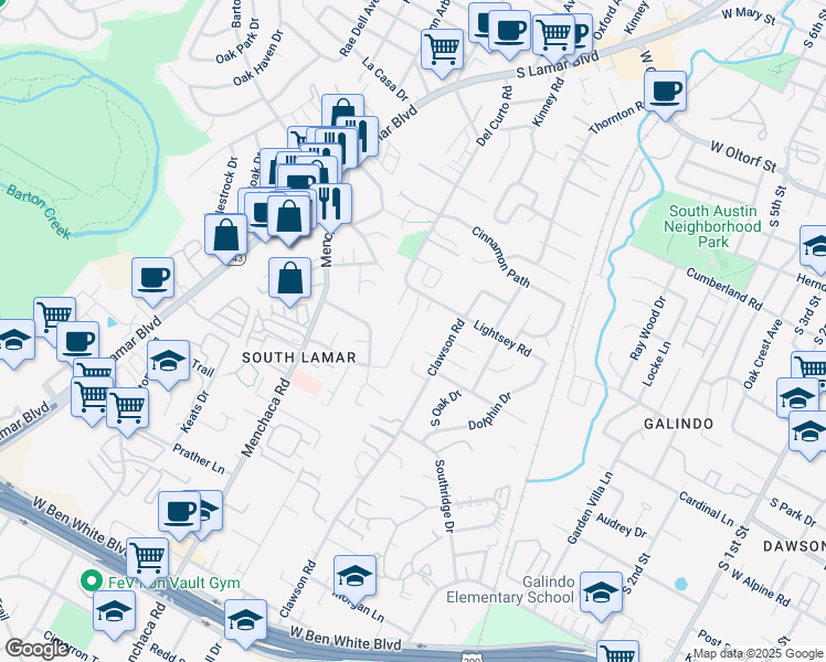 map of restaurants, bars, coffee shops, grocery stores, and more near 3301 Aldwyche Drive in Austin