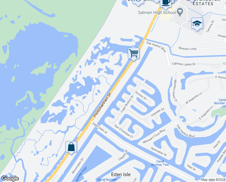 map of restaurants, bars, coffee shops, grocery stores, and more near 4507 Pontchartrain Drive in Slidell