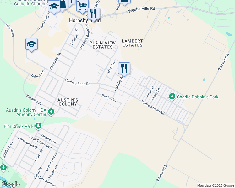 map of restaurants, bars, coffee shops, grocery stores, and more near 15110 Parrish Lane in Austin