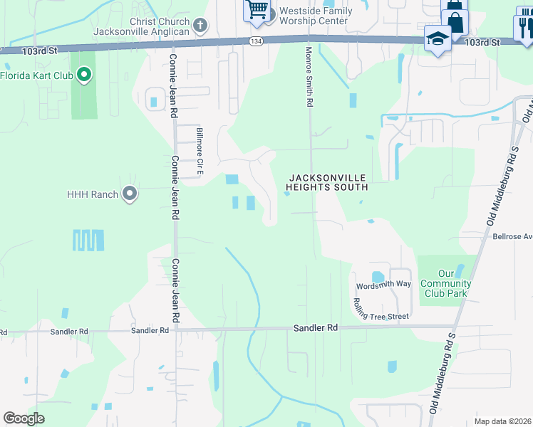 map of restaurants, bars, coffee shops, grocery stores, and more near 5794 Birds Nest Lane in Jacksonville