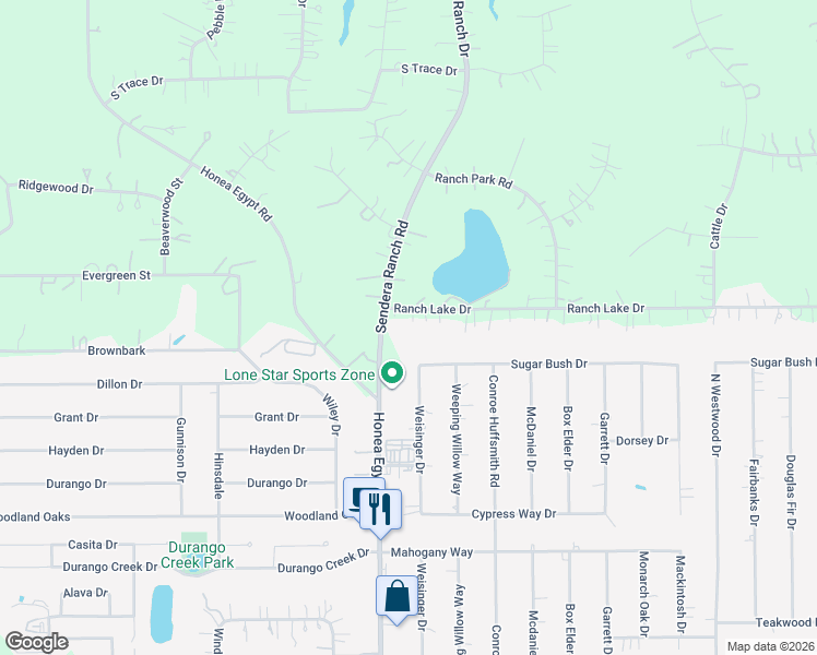 map of restaurants, bars, coffee shops, grocery stores, and more near 6421 Ranch Lake Drive in Magnolia