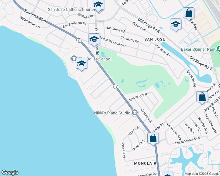 map of restaurants, bars, coffee shops, grocery stores, and more near 2332 Smullian Trail South in Jacksonville