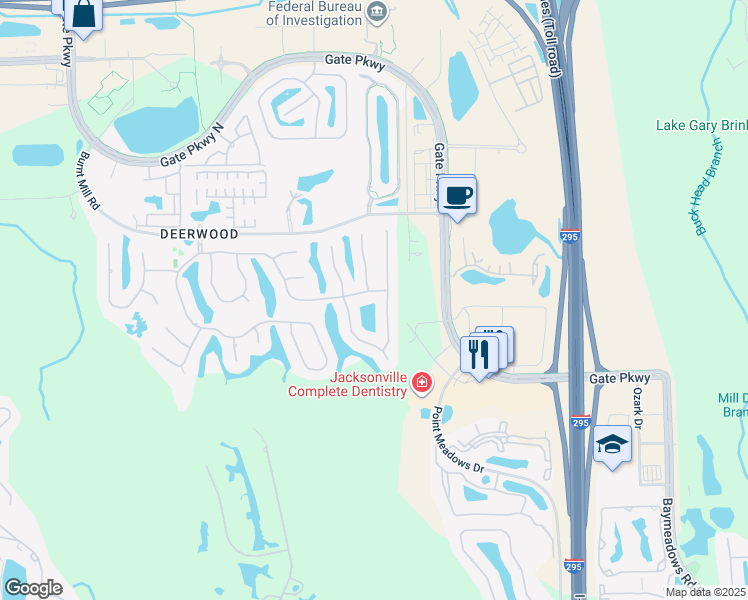 map of restaurants, bars, coffee shops, grocery stores, and more near 7721 Chipwood Lane in Jacksonville