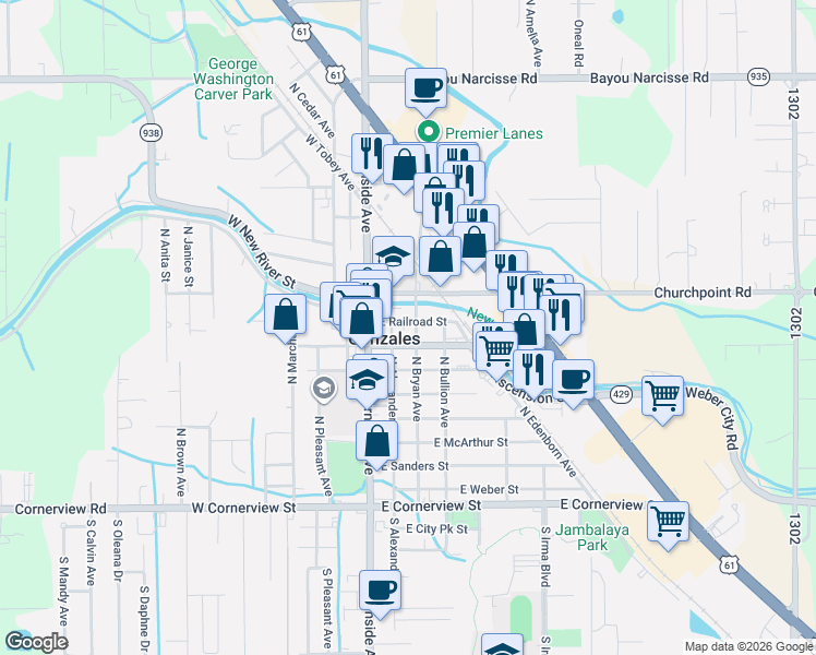 map of restaurants, bars, coffee shops, grocery stores, and more near in Gonzales