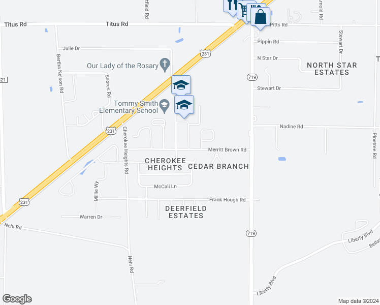 map of restaurants, bars, coffee shops, grocery stores, and more near 5610 Merritt Brown Road in Panama City
