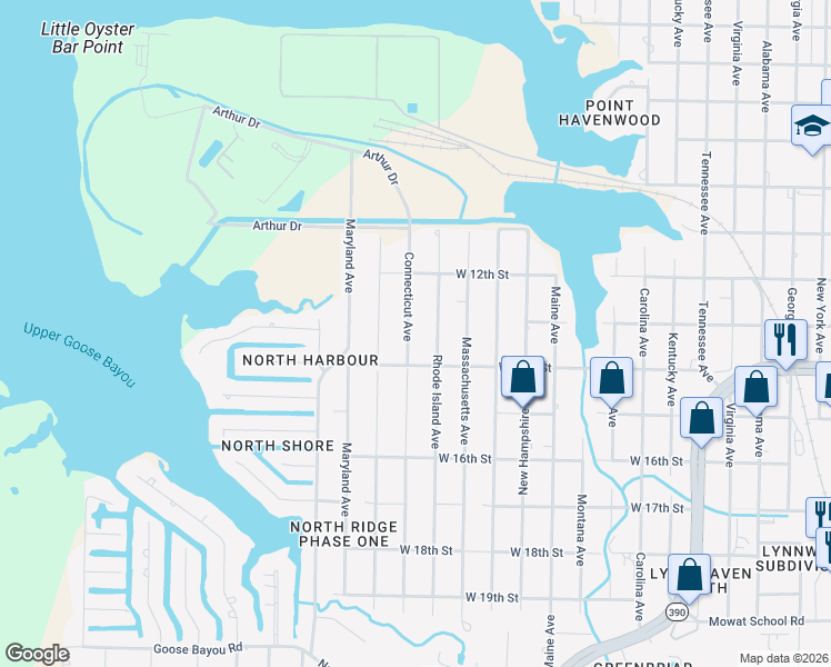 map of restaurants, bars, coffee shops, grocery stores, and more near 1305 Connecticut Avenue in Lynn Haven