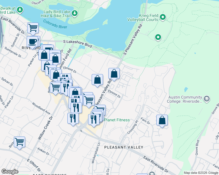 map of restaurants, bars, coffee shops, grocery stores, and more near 4474 Elmont Drive in Austin