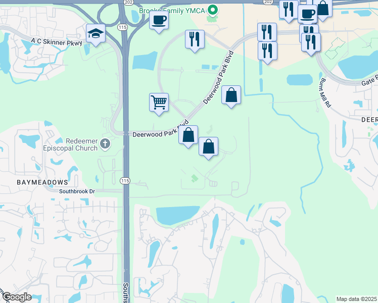map of restaurants, bars, coffee shops, grocery stores, and more near 7500 Centurion Parkway in Jacksonville