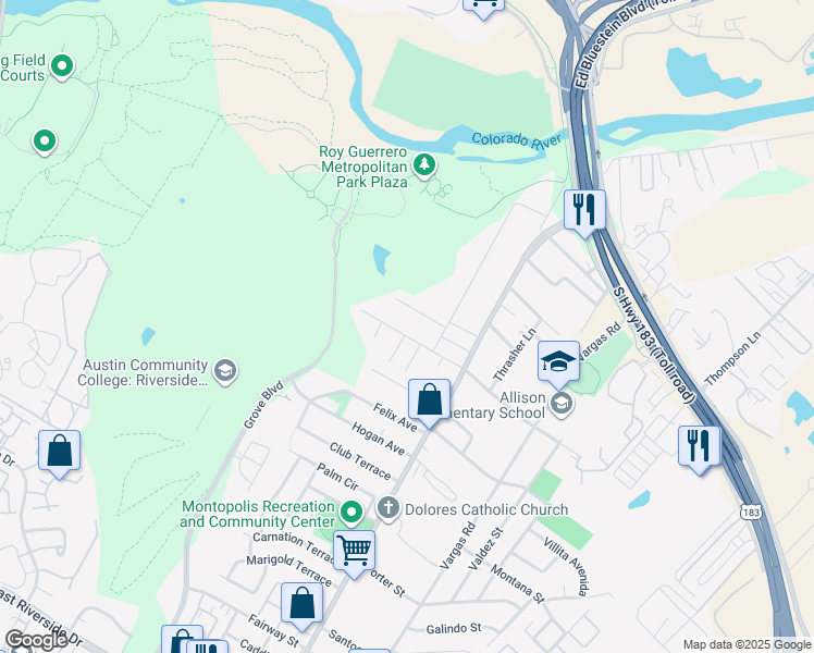 map of restaurants, bars, coffee shops, grocery stores, and more near 706 Egger Street in Austin