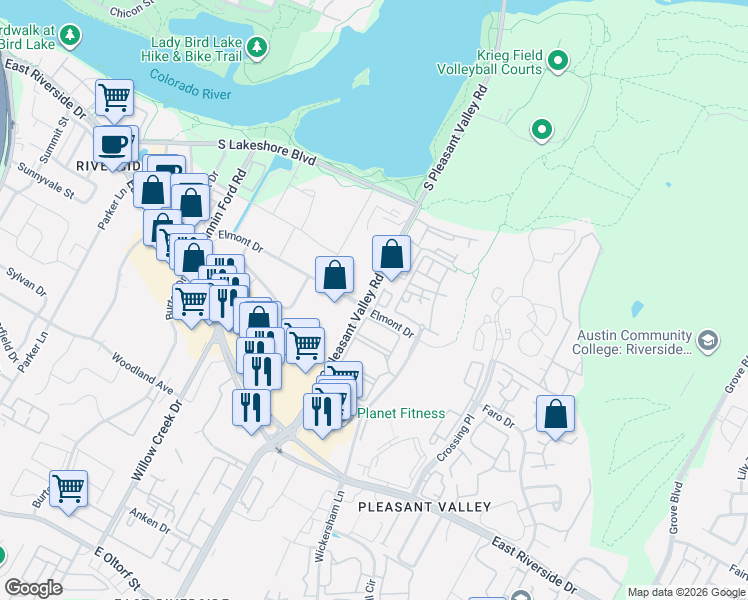 map of restaurants, bars, coffee shops, grocery stores, and more near 4474 Elmont Drive in Austin