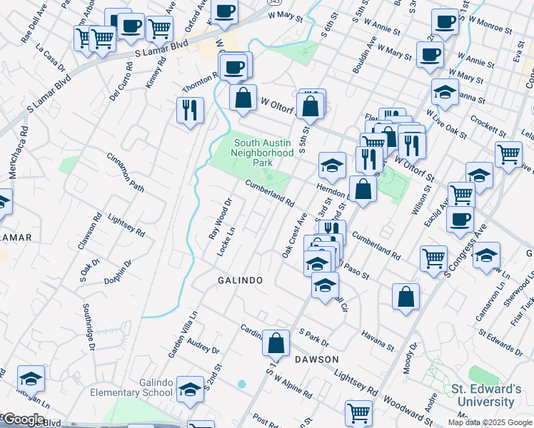 map of restaurants, bars, coffee shops, grocery stores, and more near 2732 Treble Lane in Austin