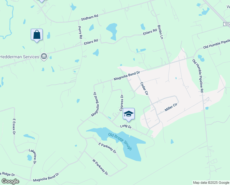map of restaurants, bars, coffee shops, grocery stores, and more near 14730 Cypress Drive in Conroe