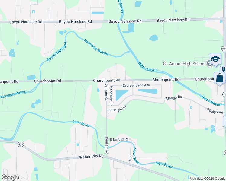 map of restaurants, bars, coffee shops, grocery stores, and more near 11467 Moss Side Drive in Gonzales