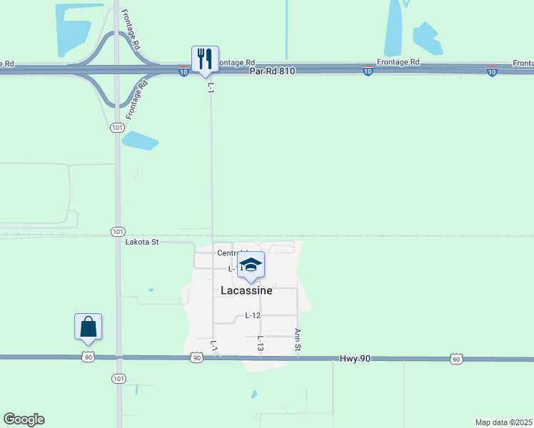 map of restaurants, bars, coffee shops, grocery stores, and more near in Lacassine