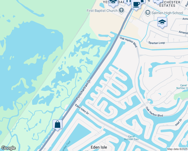 map of restaurants, bars, coffee shops, grocery stores, and more near 4512 Pontchartrain Drive in Slidell