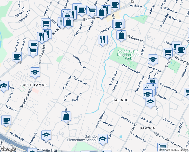 map of restaurants, bars, coffee shops, grocery stores, and more near 3001 Burning Oak Drive in Austin