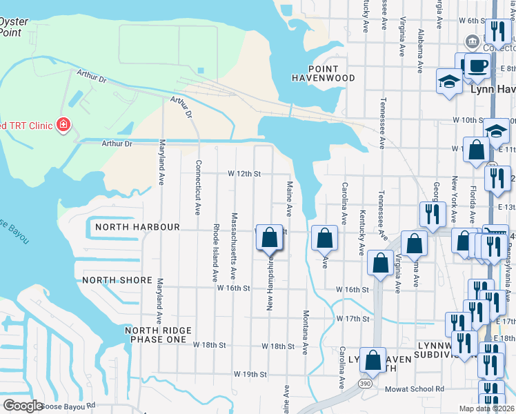 map of restaurants, bars, coffee shops, grocery stores, and more near 1305 Vermont Avenue in Lynn Haven