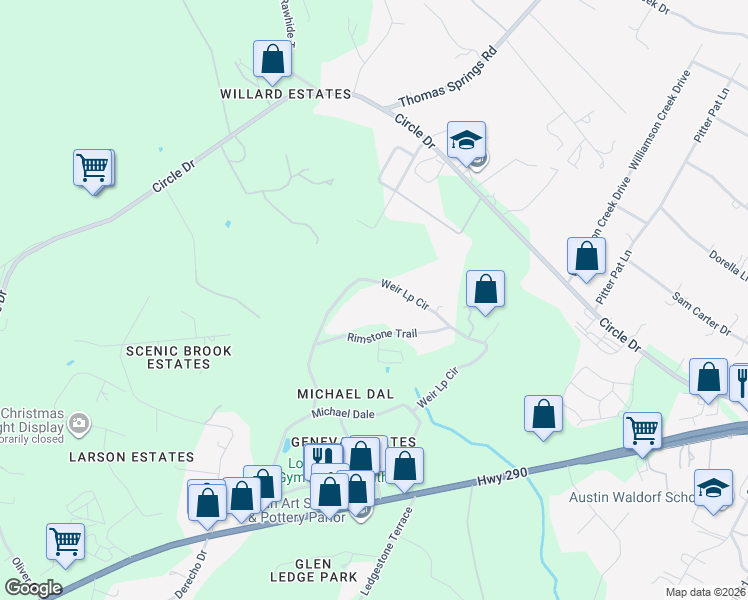 map of restaurants, bars, coffee shops, grocery stores, and more near 10115 Weir Loop Circle in Austin