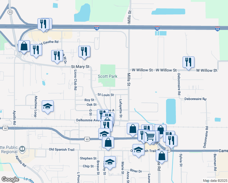 map of restaurants, bars, coffee shops, grocery stores, and more near 1498 Alfred Street in Scott