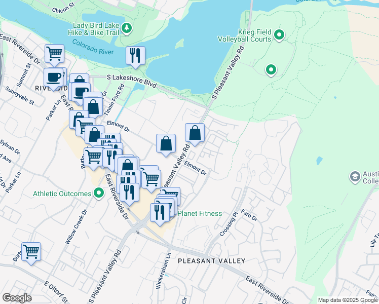 map of restaurants, bars, coffee shops, grocery stores, and more near in Austin