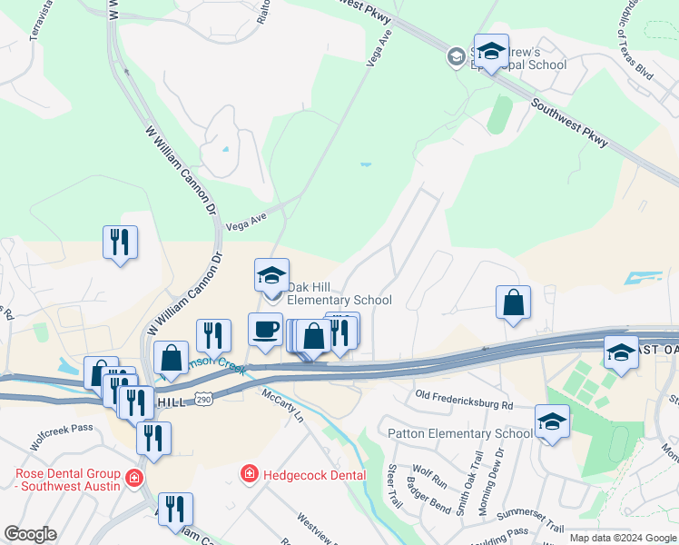map of restaurants, bars, coffee shops, grocery stores, and more near 6008 Parkwood Drive in Austin