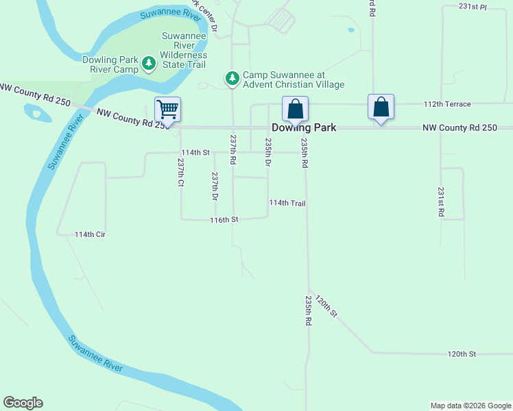 map of restaurants, bars, coffee shops, grocery stores, and more near 11466 237th Road in Live Oak