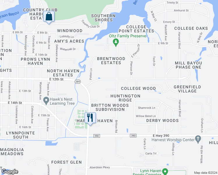 map of restaurants, bars, coffee shops, grocery stores, and more near 1807 Bowman Lane in Lynn Haven