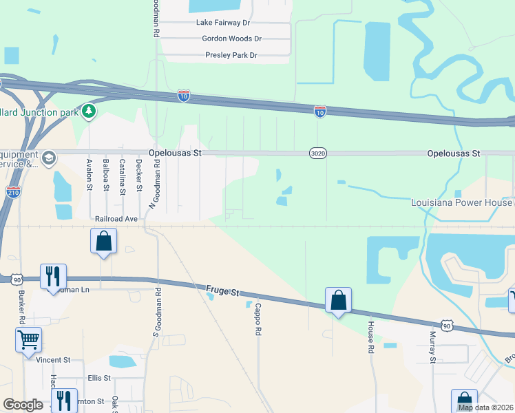 map of restaurants, bars, coffee shops, grocery stores, and more near 4810 Opelousas Street in Lake Charles