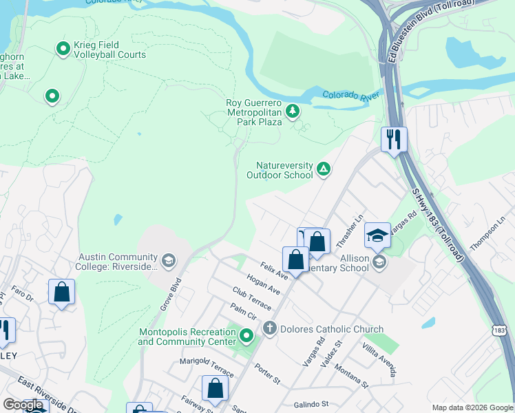 map of restaurants, bars, coffee shops, grocery stores, and more near 6002 Ponca Street in Austin