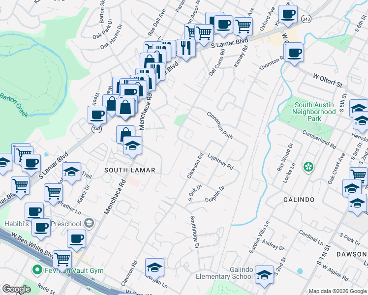 map of restaurants, bars, coffee shops, grocery stores, and more near 3109 Aldwyche Drive in Austin