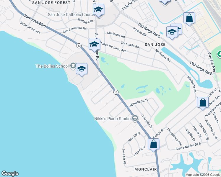 map of restaurants, bars, coffee shops, grocery stores, and more near 2365 Smullian Trail North in Jacksonville