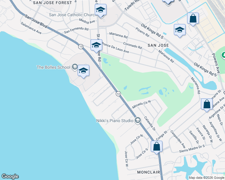 map of restaurants, bars, coffee shops, grocery stores, and more near 2365 Smullian Trail North in Jacksonville