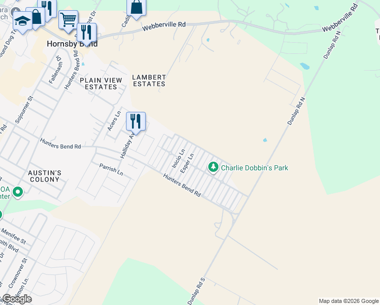 map of restaurants, bars, coffee shops, grocery stores, and more near 4623 Inicio Lane in Austin