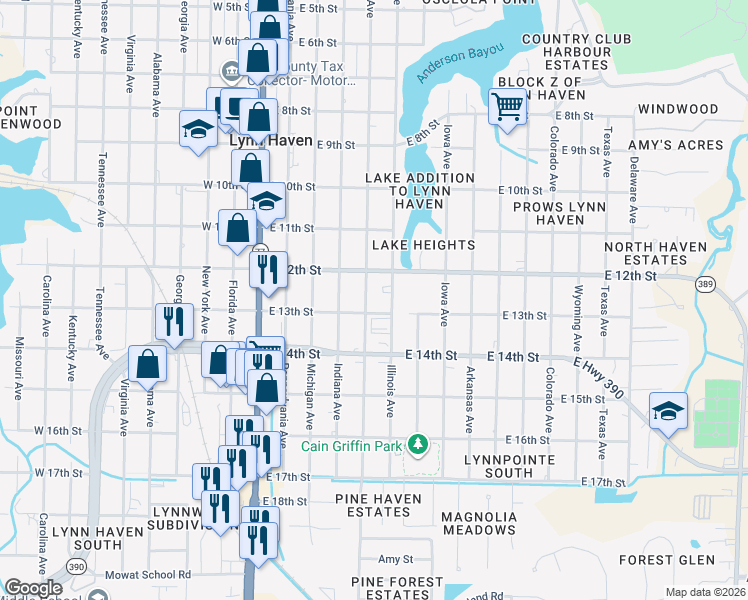 map of restaurants, bars, coffee shops, grocery stores, and more near 1215 Minnesota Avenue in Lynn Haven