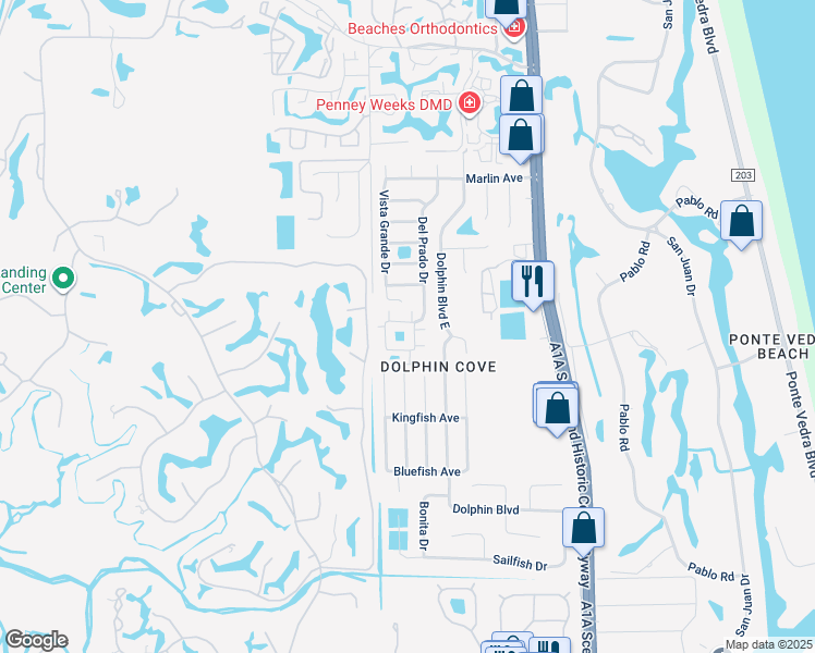 map of restaurants, bars, coffee shops, grocery stores, and more near 3 Ponte Vedra Court in Ponte Vedra Beach