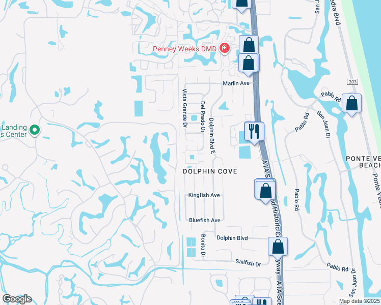 map of restaurants, bars, coffee shops, grocery stores, and more near 3 Ponte Vedra Court in Ponte Vedra Beach
