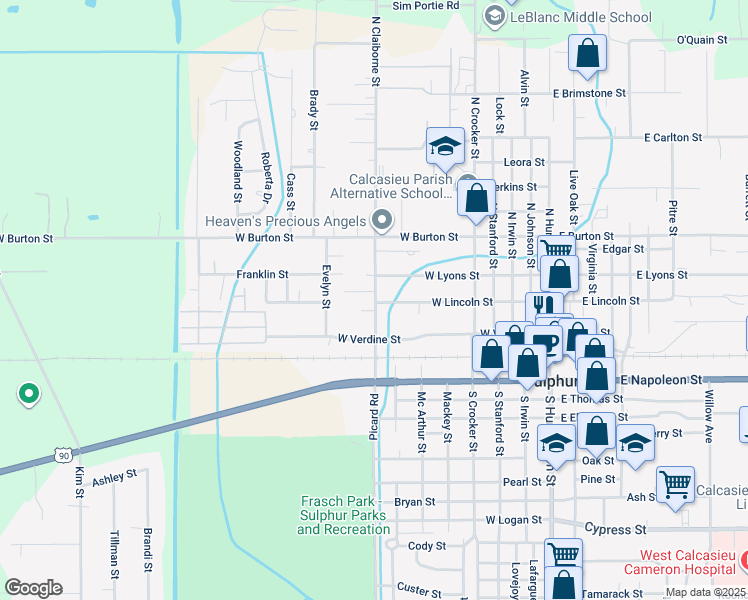 map of restaurants, bars, coffee shops, grocery stores, and more near 760 Henry Street in Sulphur