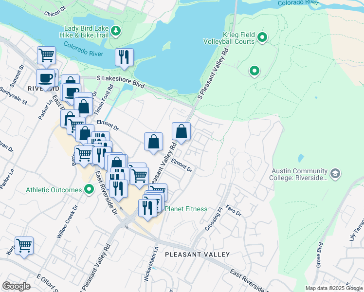 map of restaurants, bars, coffee shops, grocery stores, and more near in Austin