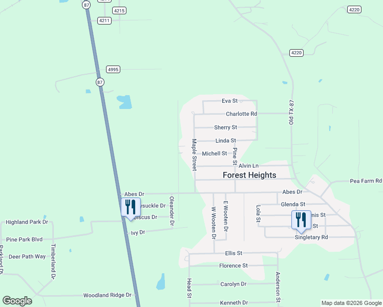 map of restaurants, bars, coffee shops, grocery stores, and more near 8195 Maple Street in Orange