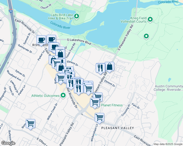 map of restaurants, bars, coffee shops, grocery stores, and more near in Austin
