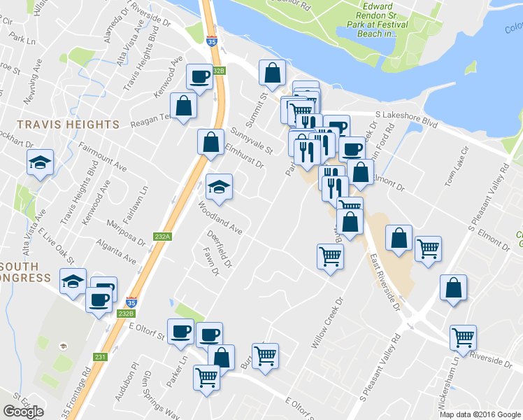 map of restaurants, bars, coffee shops, grocery stores, and more near 1715 Taylor Gaines Street in Austin
