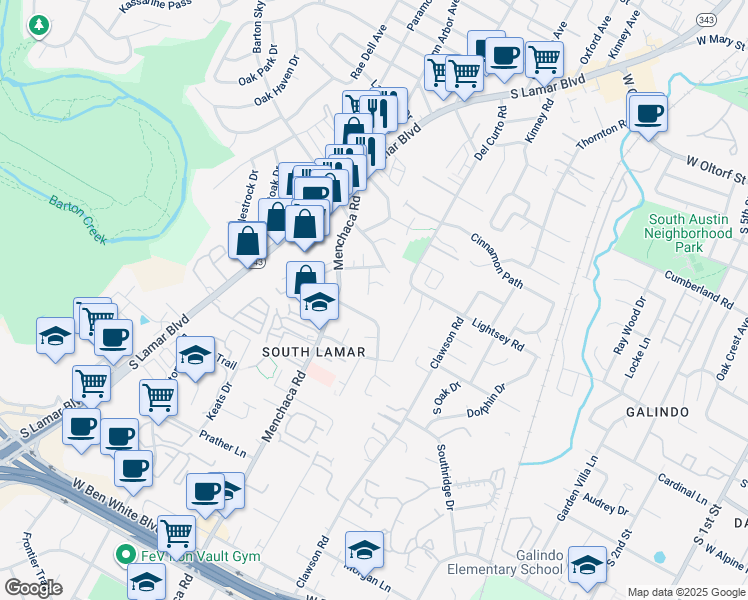 map of restaurants, bars, coffee shops, grocery stores, and more near 3107 Glen Ora Street in Austin